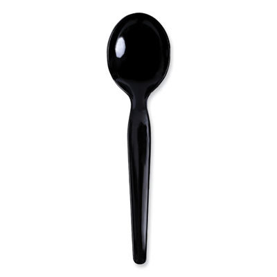 Heavyweight Polystyrene Plastic Cutlery, Soup Spoon, Black, 1000/Carton