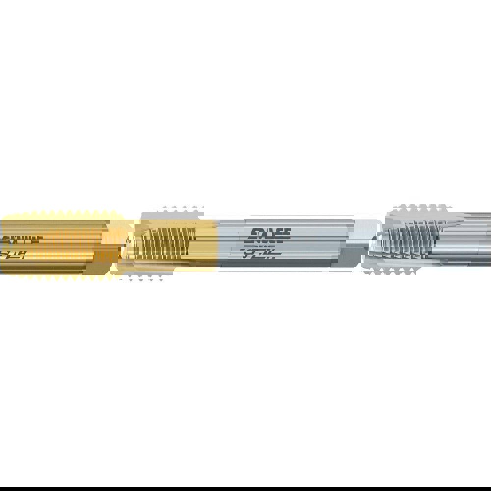 Spiral Point Tap: M18x1.5 Metric Fine, 4 Flutes, Plug Chamfer, 6H Class of Fit, High-Speed Steel-E, TiN Coated