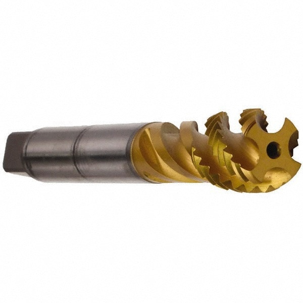 Spiral Flute Tap: M16x1.50 Metric Fine, 5 Flutes, Bottoming, 6H Class of Fit, Cobalt, TIN Coated