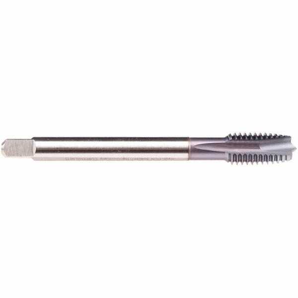 Spiral Flute Tap: M18x2.5, Metric, 3 Flute, Plug, 6H Class of Fit, High-Speed Steel, TiCN Finish