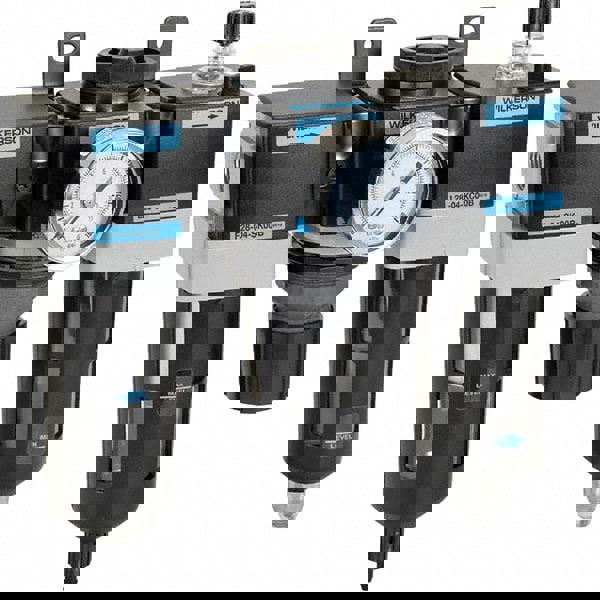 FRL Combination Unit: 1/2 NPT, Standard, 3 Pc Filter-Regulator-Lubricator with Pressure Gauge