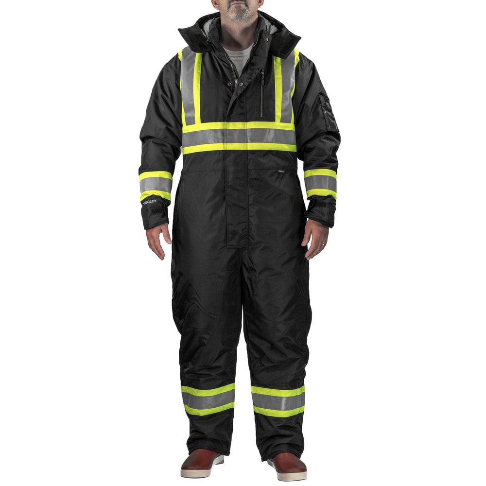 Coveralls & Overalls; Garment Style: Coverall ; Size: Medium ; Color: Black; Fluorescent Yellow-Green ; Material: 420D Polyurethane Coated Nylon; Polyester ; Hazardous Protection Level: ANSI/ISEA 107 Type O, Class 1; CSA Z96 Class 1 Level 2