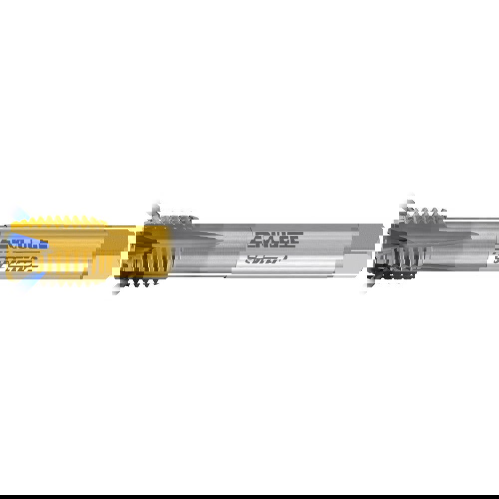 Spiral Point Tap: M10x1.25 Metric Fine, 4 Flutes, Plug Chamfer, 6HX Class of Fit, High-Speed Steel-E-PM, TIN-T49 Coated