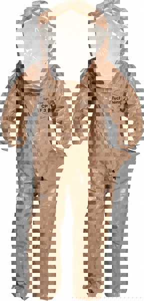 Encapsulated Suit: Size 2XL, ASTM D1777, ASTM D3776, ASTM D3787, ASTM D5034 & OSHA 16 CFR 1610, Tan, Tychem