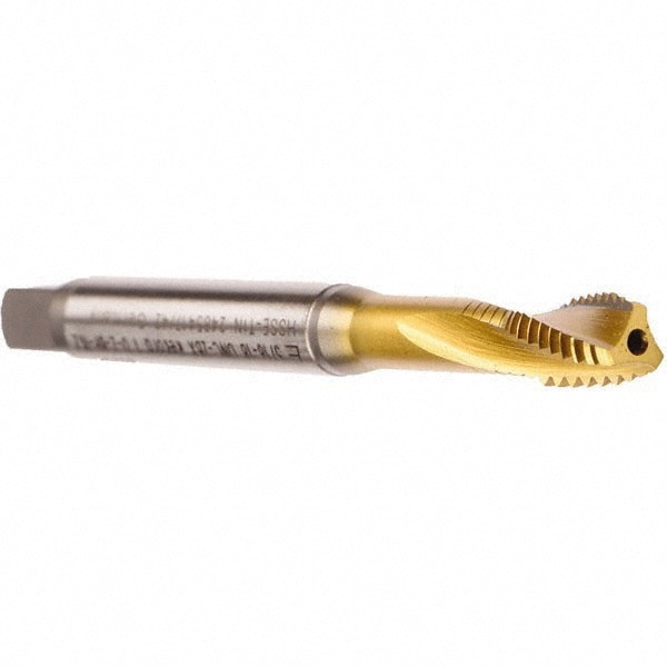 Spiral Flute Tap: M10 x 1.00, Metric Fine, 3 Flute, Modified Bottoming, 6HX Class of Fit, Cobalt, TiN Finish