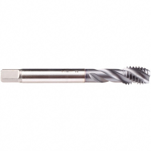 Spiral Flute Tap: M18x2.5, Metric, 3 Flute, Modified Bottoming, 6H Class of Fit, High-Speed Steel, TiCN Finish