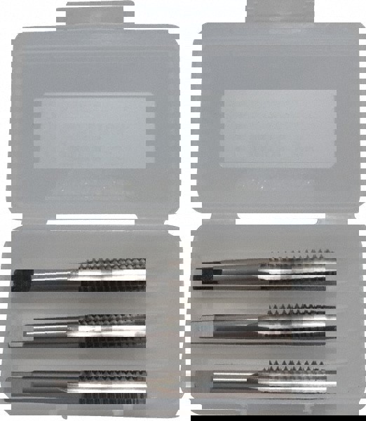 Tap Set: 9/16-12 UNC, 4 Flute, Bottoming Plug & Taper, High Speed Steel, Bright Finish