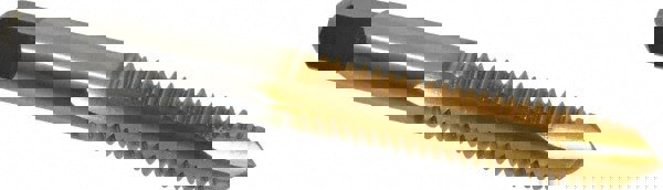 Spiral Point Tap: 3/8-16, UNC, 3 Flutes, Plug, 3B, High Speed Steel, TiN Finish