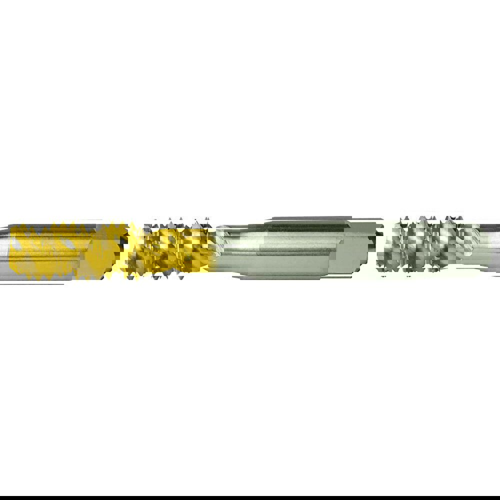 Spiral Flute Tap: #8-32, UNC, 3 Flute, Bottoming, 2B Class of Fit, High Speed Steel, TiN Finish