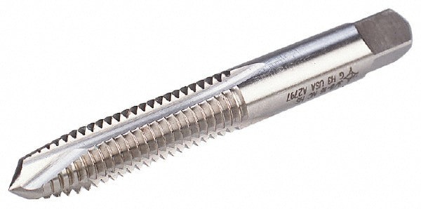 Spiral Point Tap: 1/4-28, UNF, 2 Flutes, Plug, 3B, High Speed Steel, Bright Finish