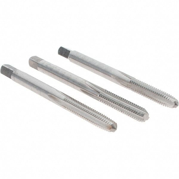 Tap Set: #8-32 UNC, 4 Flute, Bottoming Plug & Taper, High Speed Steel, Bright Finish