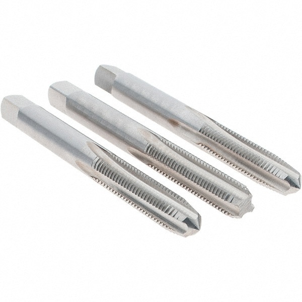 Tap Set: 1/4-20 UNF, 4 Flute, Bottoming Plug & Taper, High Speed Steel, Bright Finish