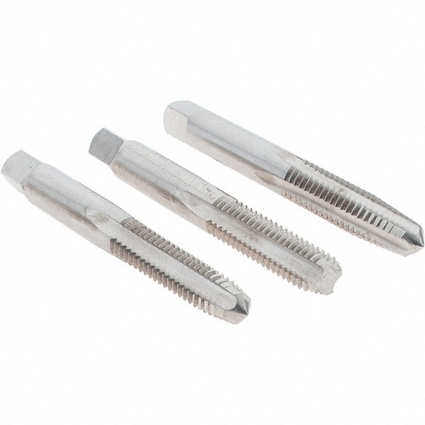 Tap Set: 5/16-18 UNC, 4 Flute, Bottoming Plug & Taper, High Speed Steel, Bright Finish