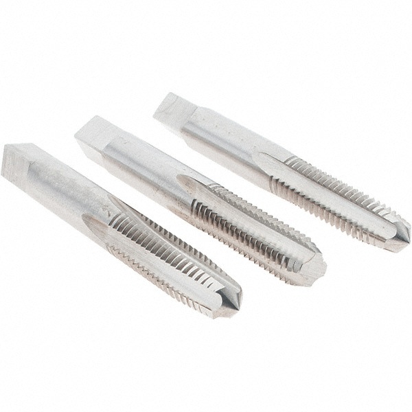Tap Set: 3/8-16 UNC, 4 Flute, Bottoming Plug & Taper, High Speed Steel, Bright Finish