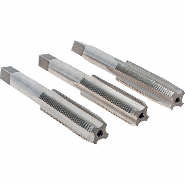 Tap Set: 1/2-20 UNF, 4 Flute, Bottoming Plug & Taper, High Speed Steel, Bright Finish