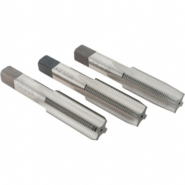 Tap Set: 7/8-14 UNF, 4 Flute, Bottoming Plug & Taper, High Speed Steel, Bright Finish