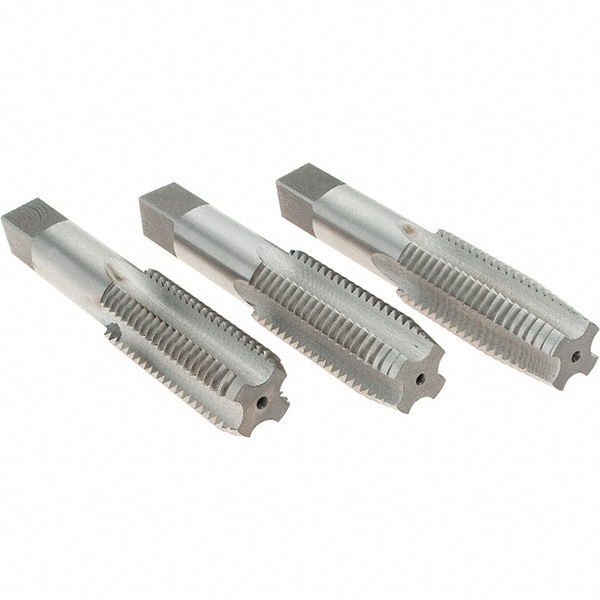 Tap Set: #1-8 UNC, 4 Flute, Bottoming Plug & Taper, High Speed Steel, Bright Finish