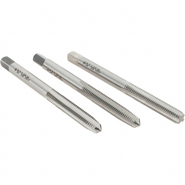 Tap Set: M5 Metric, 4 Flute, Bottoming Plug & Taper, High Speed Steel, Bright Finish