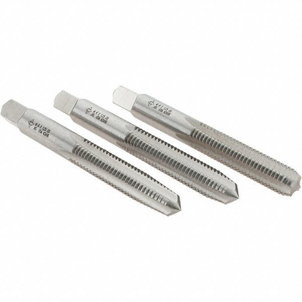 Tap Set: M8 Metric, 4 Flute, Bottoming Plug & Taper, High Speed Steel, Bright Finish