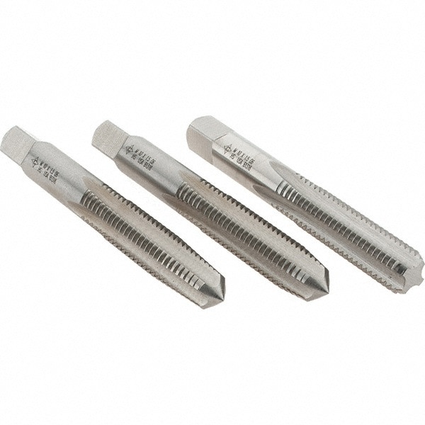 Tap Set: M10 x 1.5 Metric, 4 Flute, Bottoming Plug & Taper, High Speed Steel, Bright Finish