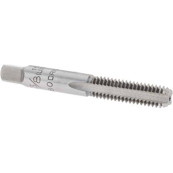 Straight Flute Tap: 3/8-16 UNC, 4 Flutes, Taper, Carbon Steel, Bright/Uncoated
