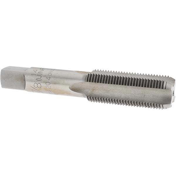 Straight Flute Tap: 7/8-14 UNF, 4 Flutes, Bottoming, Carbon Steel, Bright/Uncoated