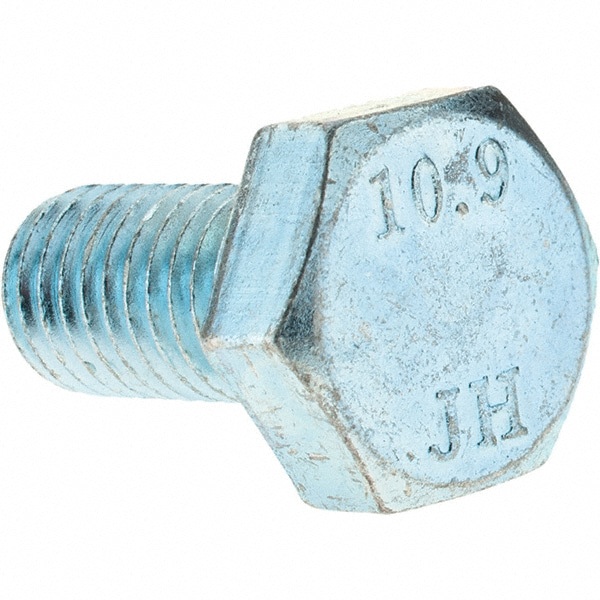 Hex Head Cap Screw: M10 x 1.50 x 20 mm, Grade 10.9 Steel, Zinc-Plated