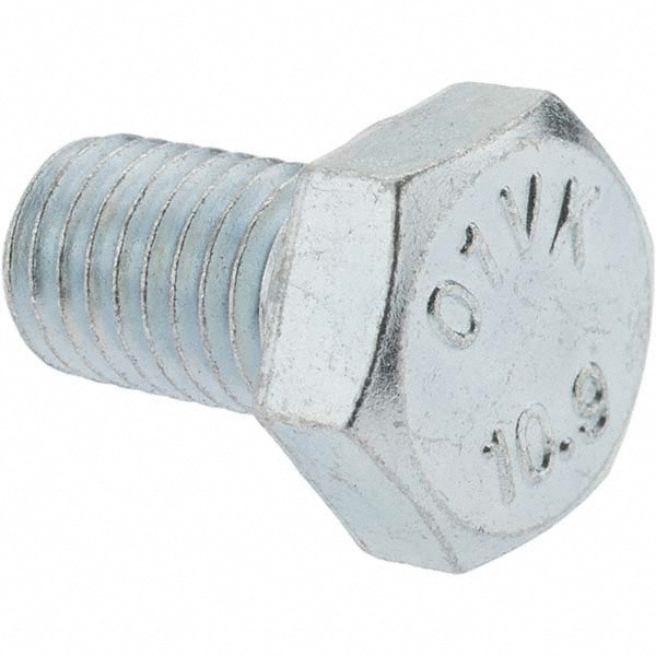 Hex Head Cap Screw: M12 x 1.75 x 20 mm, Grade 10.9 Steel, Zinc-Plated