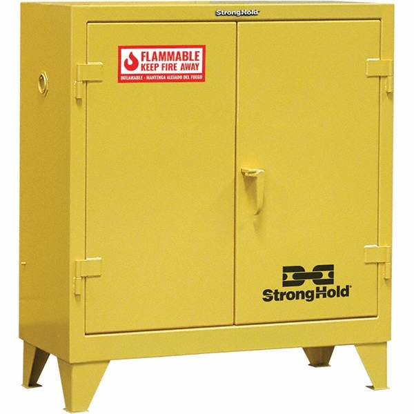 Flammable & Hazardous Storage Cabinets: 30 gal Drum, 2 Door, 3 Shelf, Manual Closing, Safety Yellow