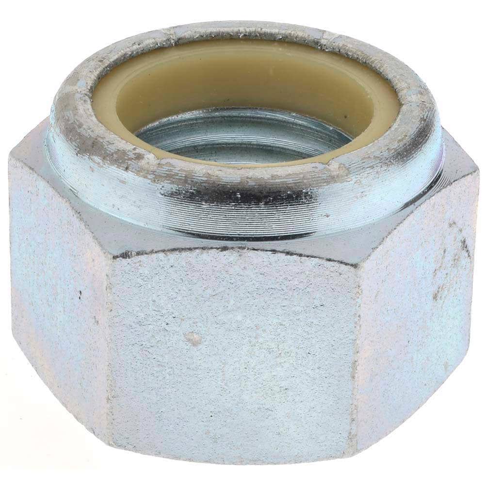 Hex Lock Nut: Insert, Nylon Insert, 1-1/2-6, Grade B Steel, Zinc Finish
