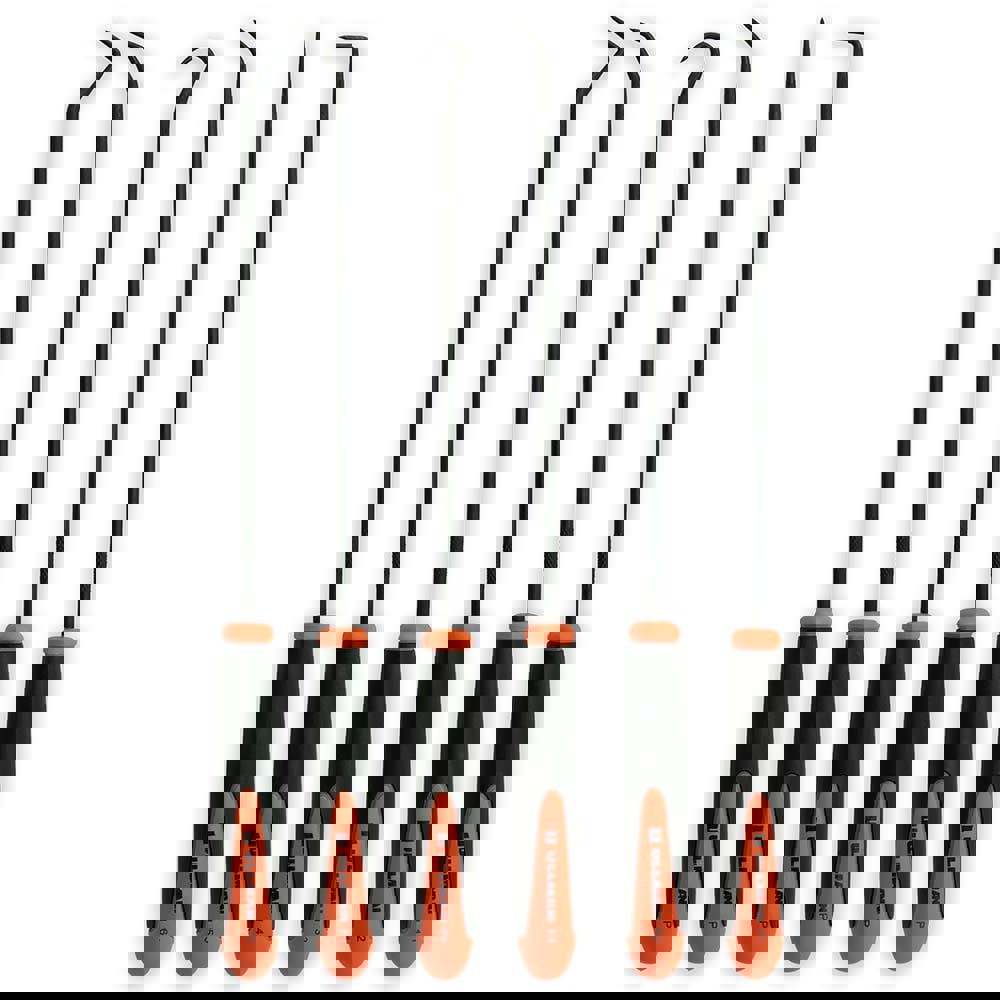 Scribe & Probe Sets; Type: Hook & Pick Scriber Set; Number of Pieces: 6; Overall Length: 9-3/4 in; Includes: Nylon Pouch; Number Of Pieces: 6; Contents: Complex Pick; Double Angled Pick; Straight Pick; Hook Pick; 90 Degree Pick; Combination Pick; Overall