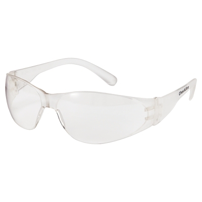 Safety Glasses: Uncoated, Polycarbonate, Clear Lenses, Frameless