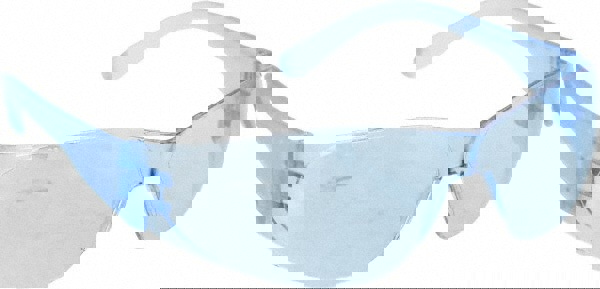 Safety Glasses: Scratch-Resistant, Polycarbonate, Blue Lenses, Full-Framed