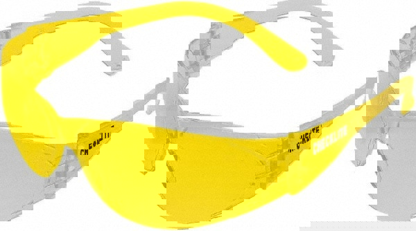 Safety Glasses: Scratch-Resistant, Polycarbonate, Amber Lenses, Frameless