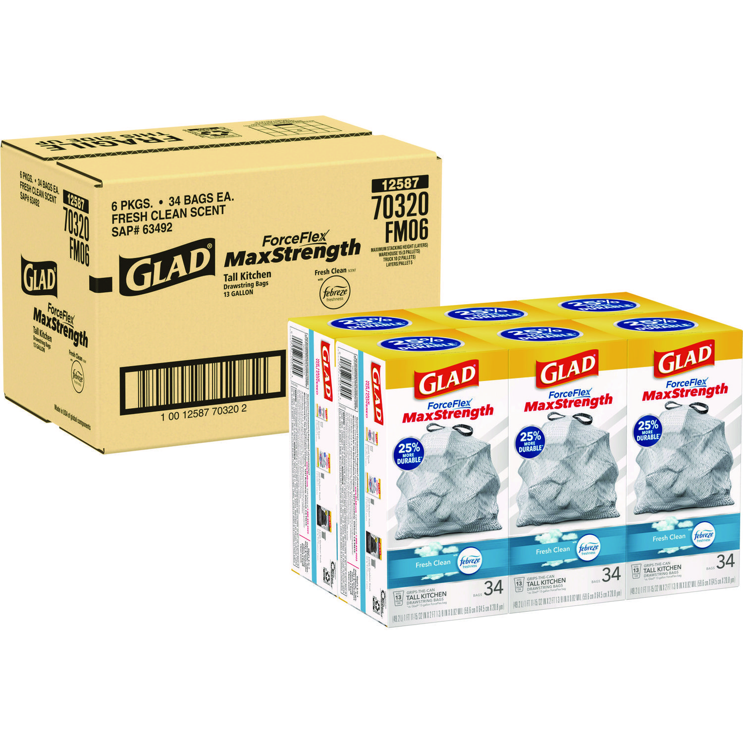 Household Trash Bags: 13 gal, 0.9 mil, 204 Pack