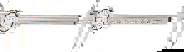 Dial Caliper: 200.00 mm, 0.02 mm Graduation, 2 mm per Revolution, 0.03 mm Accuracy, Calibrated, Stainless Steel Jaws