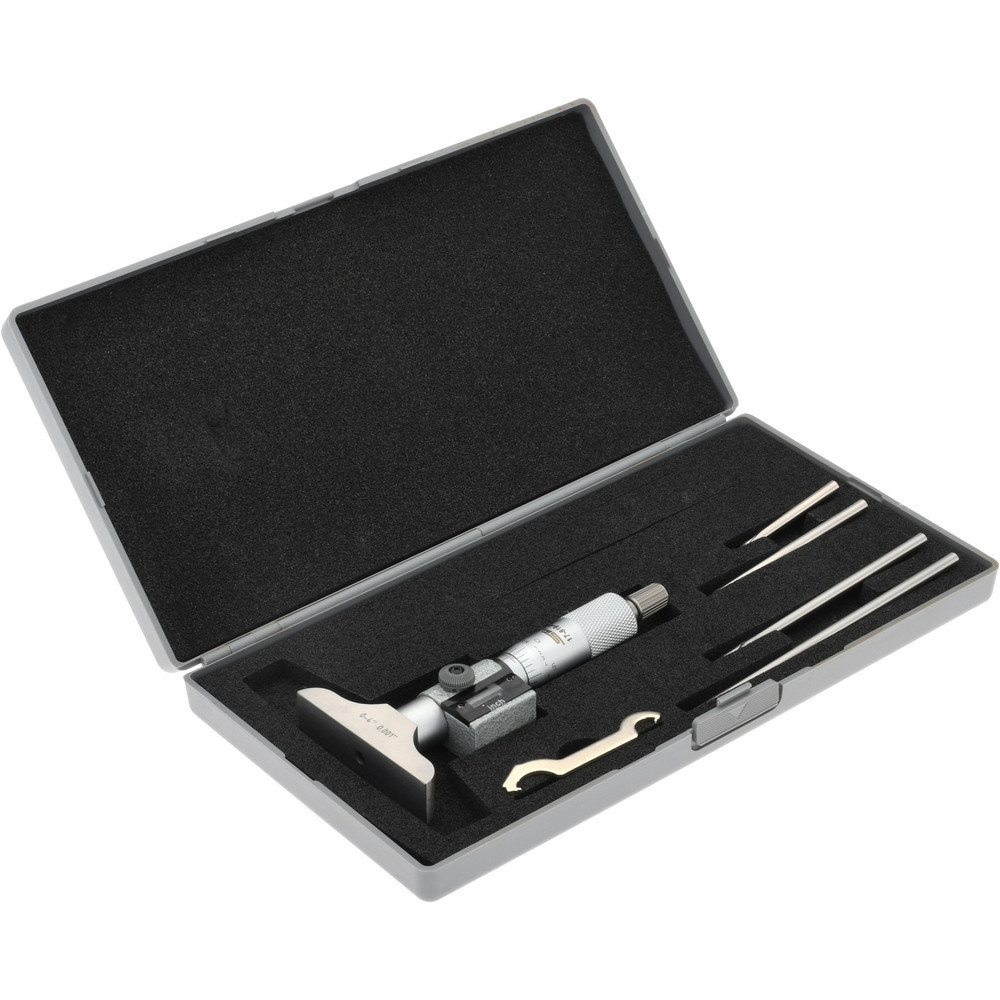 Mechanical Depth Micrometer: 4'' Range, 4 Rods