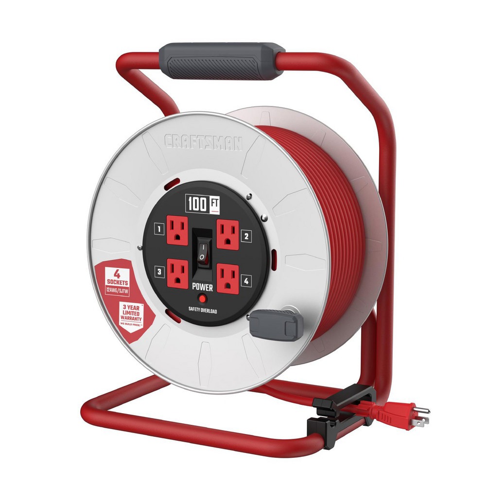 Cord & Cable Reels; Cable Length: 100.000 ; Cable Size: 12AWG ; Cable Type: SJTW ; Amperage: 13.0000 ; Voltage: 125.00 ; Mount Type: Portable