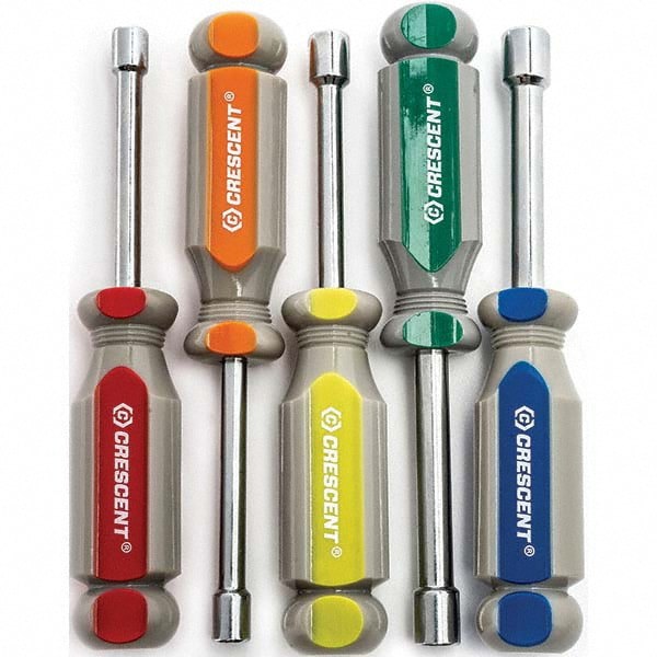 Nut Driver Set: 5 Pc, 6 to 10 mm, Solid Shaft, Ergonomic Handle