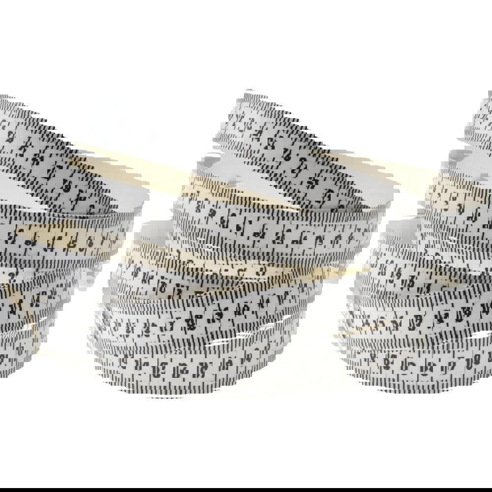 2 m Long x 1/2 Inch Wide, 1/16 Inch Graduation, White, Mylar Adhesive Tape Measure