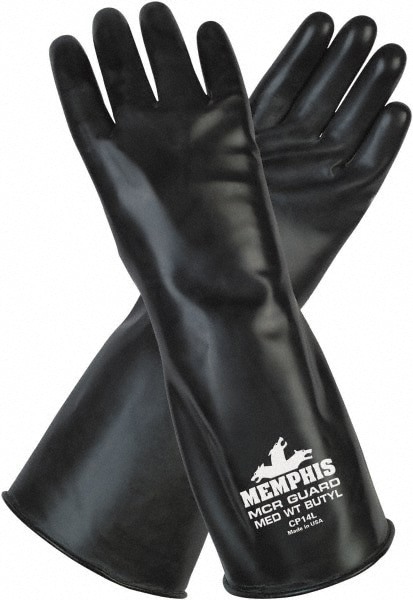 Chemical Resistant Gloves: Memphis Size X-Large, Butyl-Coated, Butyl, Unsupported, General Purpose Chemical Resistant Gloves