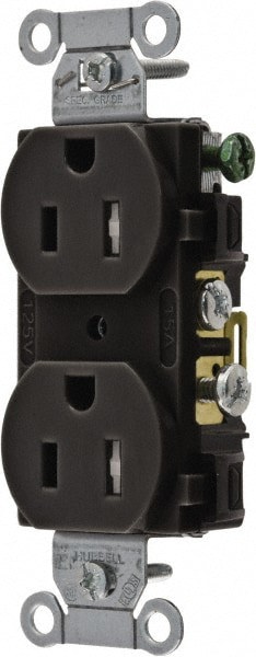 Straight Blade Duplex Receptacle: NEMA 5-15R, 15 Amps, Self-Grounding