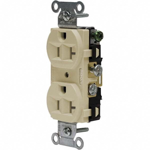 Straight Blade Duplex Receptacle: NEMA 5-20R, 20 Amps, Self-Grounding