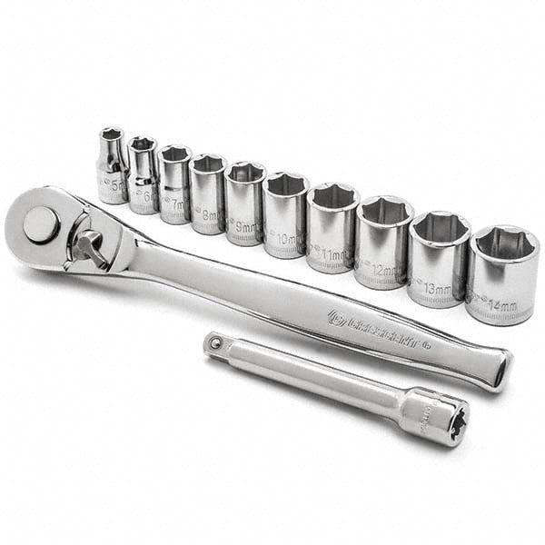 Standard Socket Set: 12 Pc, 1/4