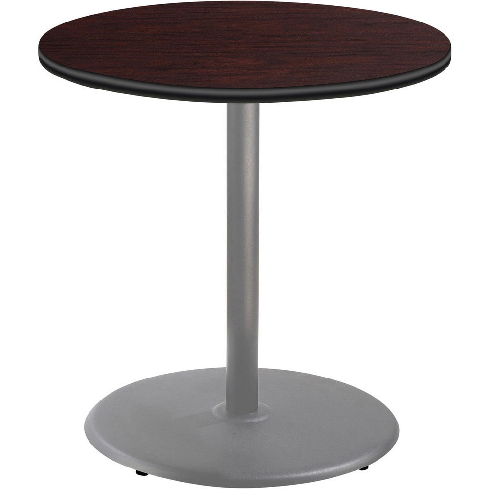 Stationary Tables; Table Type: Breakroom; Cafeteria ; Body Material: HPL Particleboard Core with T-Mold ; Table Top Color: Mahogany ; Frame Color: Gray ; Overall Height (Inch): 36 ; Overall Length (Inch): 36