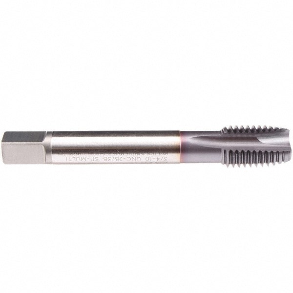 Spiral Flute Tap: UNC, 4 Flute, Plug, 2B/3B Class of Fit, High-Speed Steel, TiCN Finish