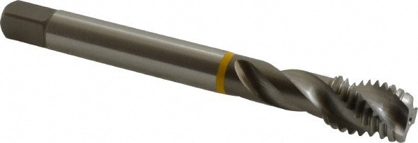 Spiral Flute Tap: 9/16-12 UNC, 3 Flutes, Modified Bottoming, 3B Class of Fit, Cobalt, Bright/Uncoated