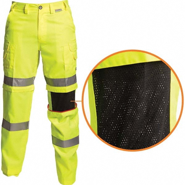 Work Pants: High-Visibility, Cotton & Polyester, Lime & Yellow, 30