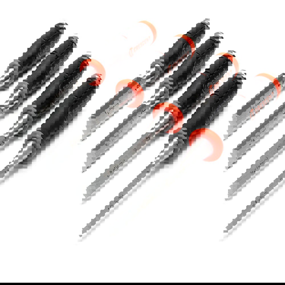 Chisel Sets; Set Type: Wood Chisel Set ; Body Material: Steel ; Handle Material: Composite ; Container Type: Carded ; Includes: 1/4 in 1/2 in 3/4 in 1 in ; Number Of Pieces: 4.000