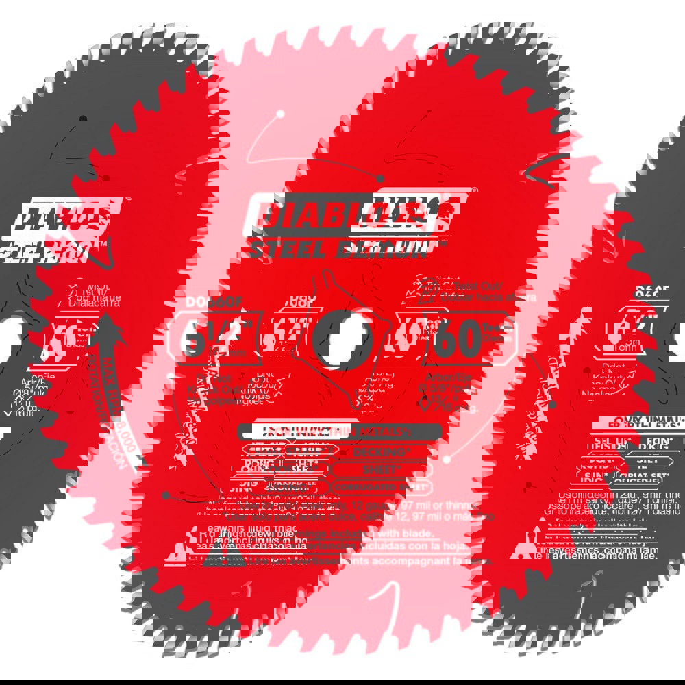 Wet & Dry-Cut Saw Blades; Blade Diameter (Inch): 6-1/2 ; Blade Material: Carbide-Tipped ; Blade Thickness (Decimal Inch): 0.0610 ; Arbor Hole Diameter (Inch): 5/8 ; Number of Teeth: 60 ; Application: Roofing; Siding; Sheet; Decking; Corrugated Sheets